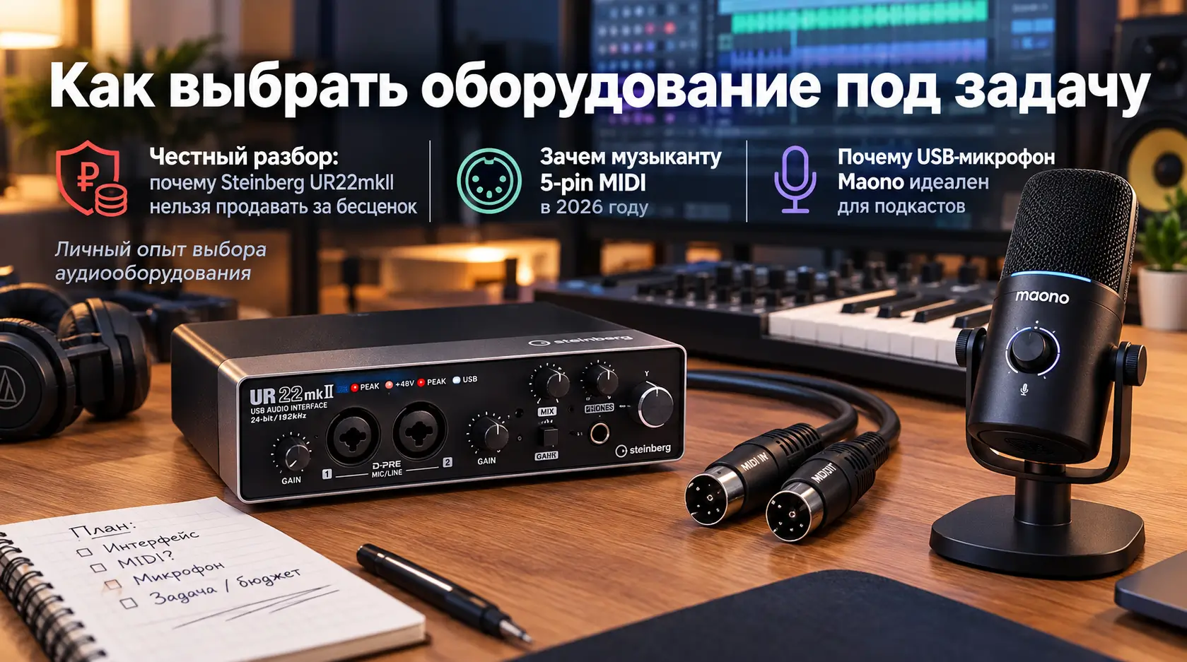 Почему я оставил UR22mkII для музыки, а для подкастов купил USB-микрофон Maono